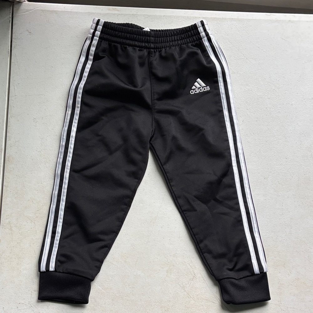Adidas Kids Black Joggers with White Stripes
